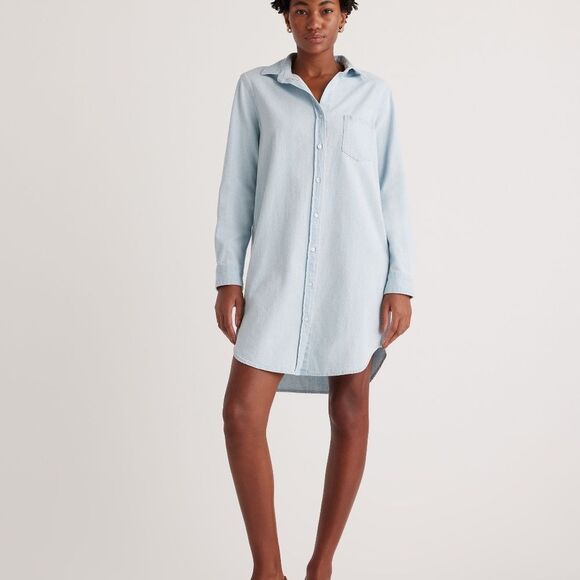 Quince Dresses & Skirts - Distressed Denim Shirtdress Light Chambray Sz XL